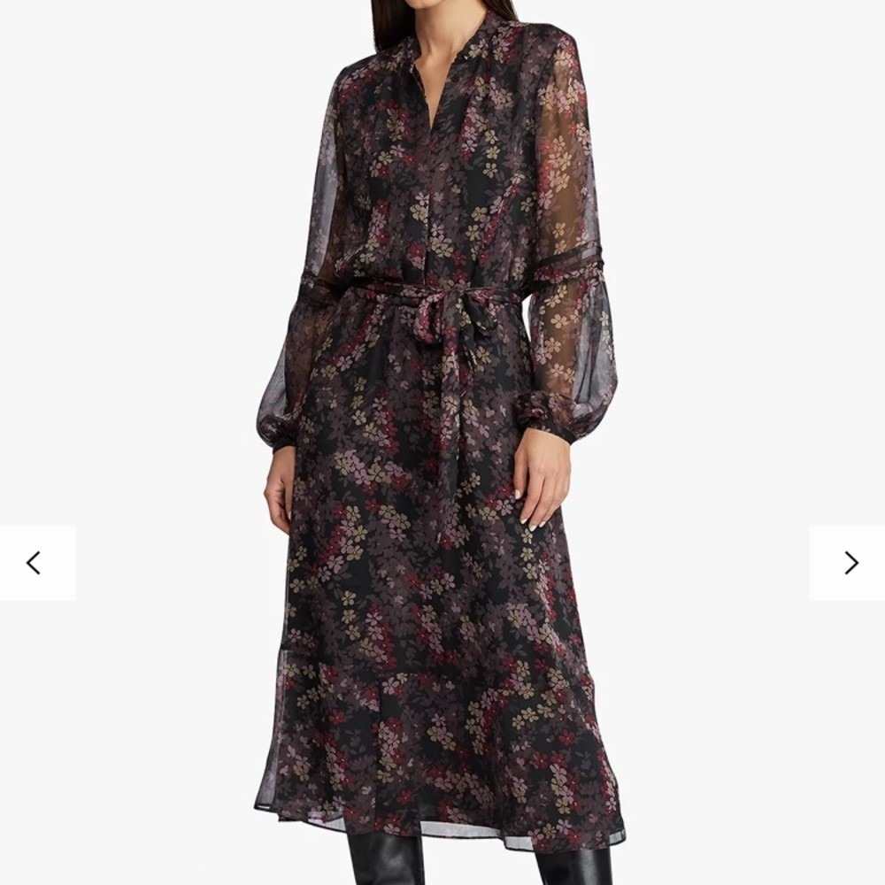 Lauren Ralph Lauren Zada Tiered Belted Midi Dress Size 12P Dark Floral Romantic